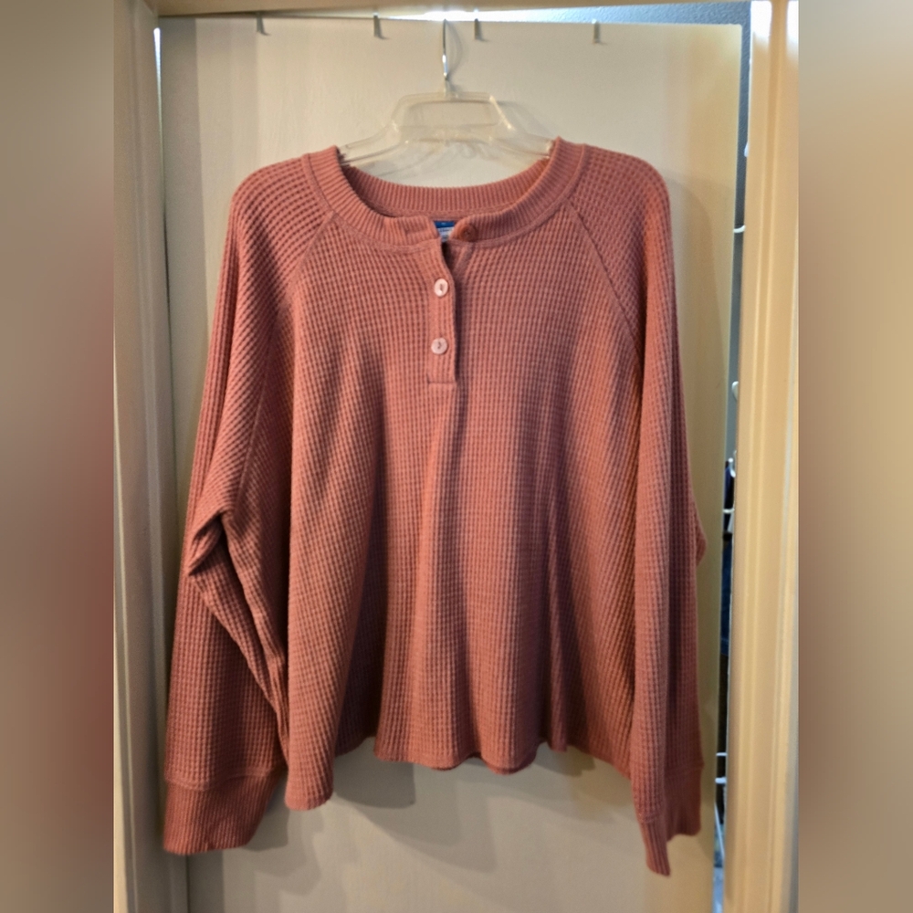 Old Navy Women's Mauve Waffle Knit Long Sleeve Top